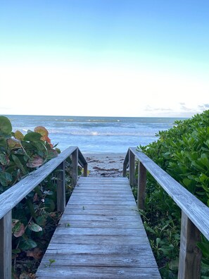 On the beach, sun-loungers, beach towels
