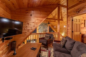 Flat-screen TV, fireplace