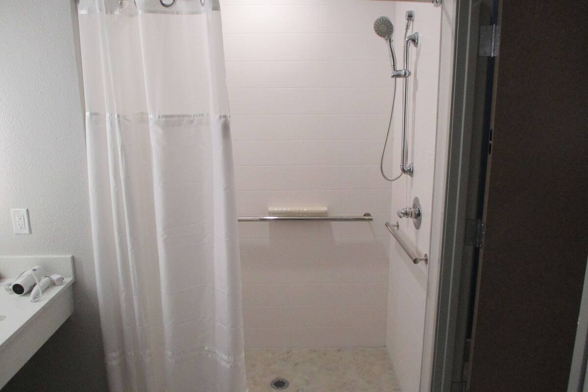shower, free toiletries, hair dryer, towels