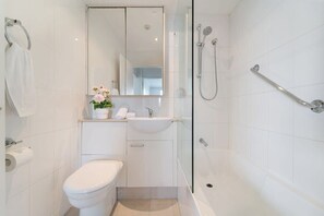 Ducha, secador de pelo, toallas