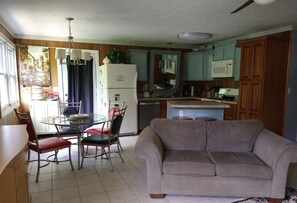 Smart TV, fireplace, DVD player, books