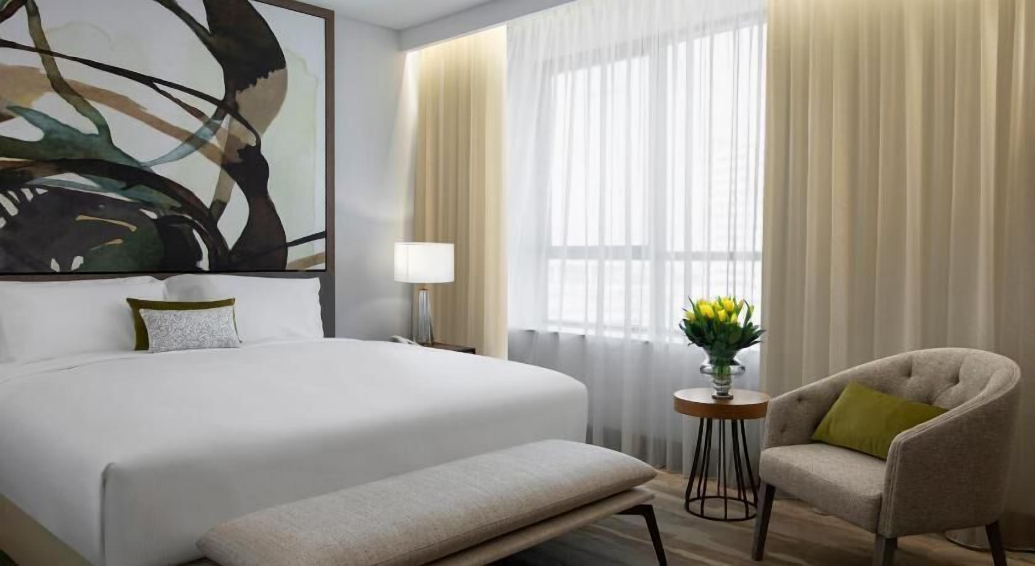 Premium bedding, down comforters, desk, blackout drapes
