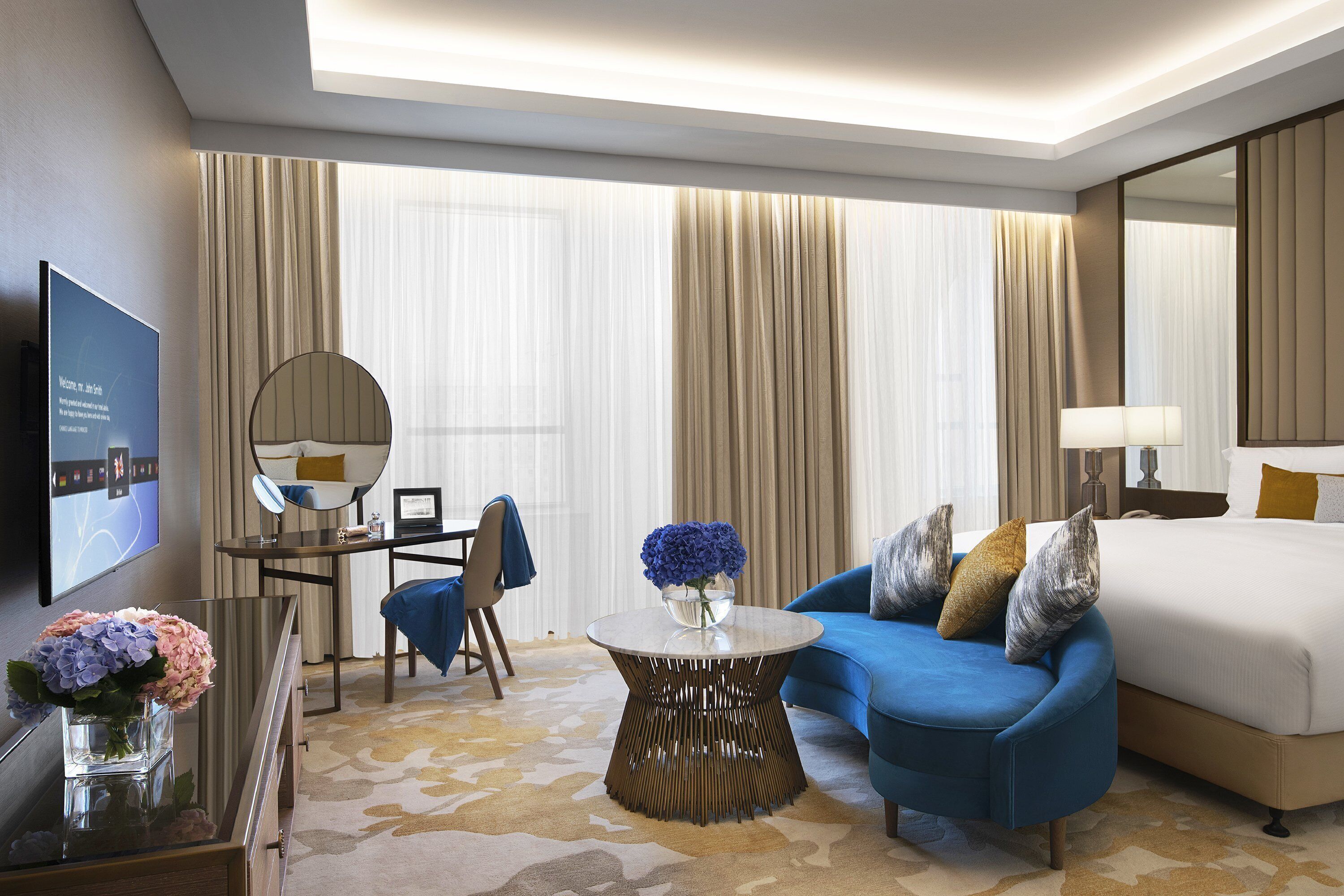 Premium bedding, down duvets, desk, blackout curtains