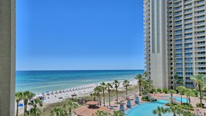 A resort with a pool, beach, and ocean view. - Shores of Panama 527~2 Bedroom/2bath (Panama City Beach)