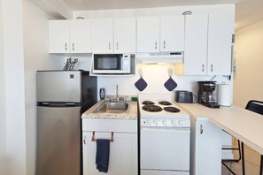 Fridge, microwave, oven, toaster