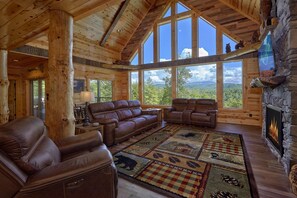 Smart TV, fireplace, video games, DVD player