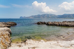 Beach nearby, sun loungers
