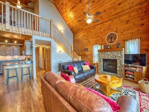 Smart TV, fireplace, DVD player, foosball