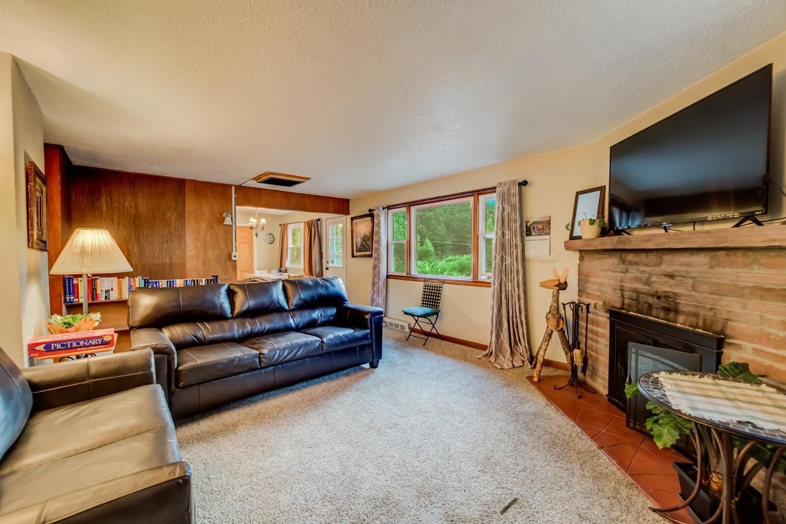 TV, fireplace