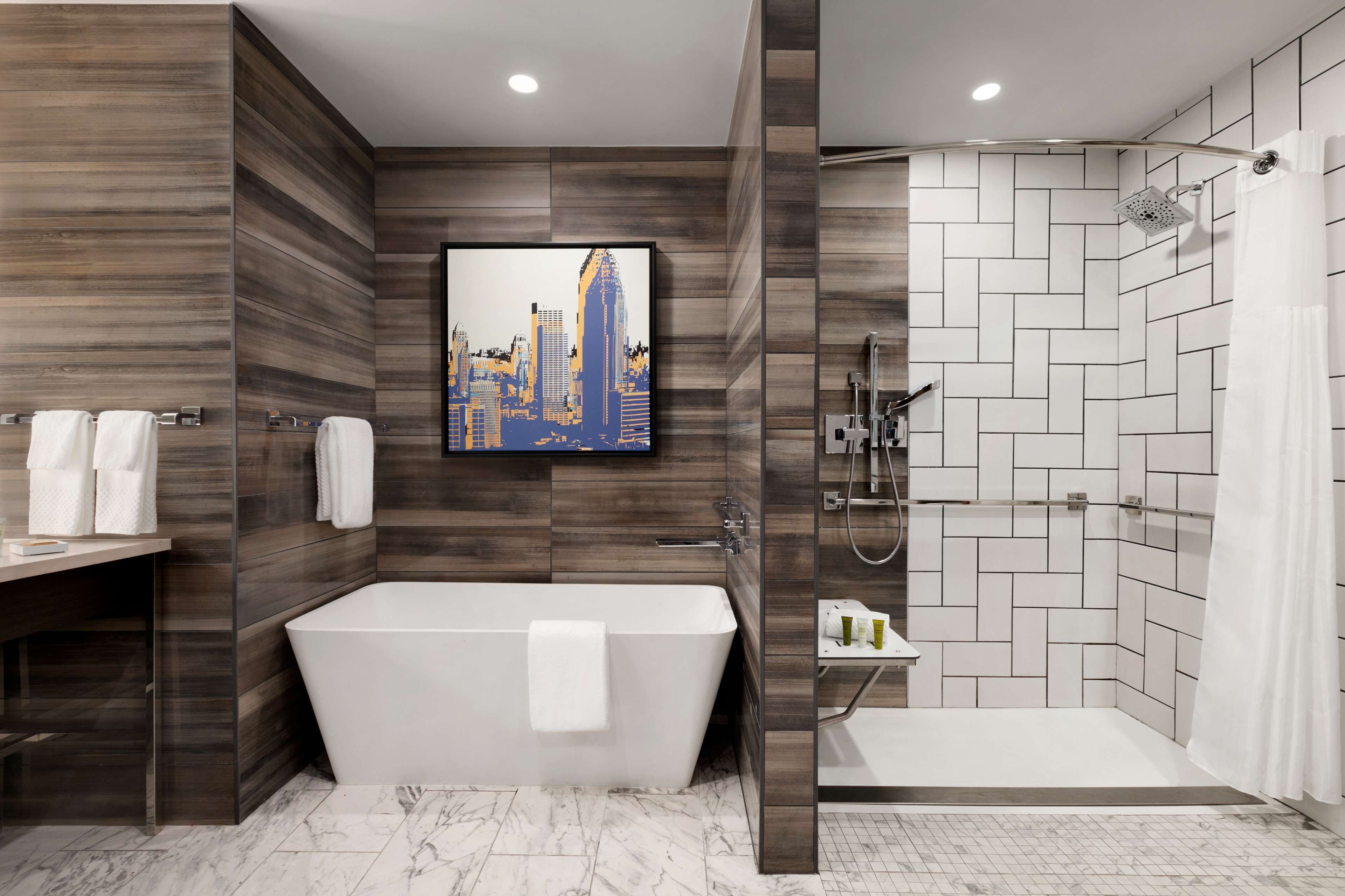 ada accessible, suite, 1 bedroom, accessible (roll-in shower) | bathroom | designer toiletries, hair dryer, towels, soap