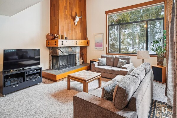 TV, fireplace, DVD player, stereo