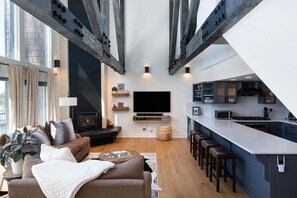 Fernseher, Kamin, Bücher