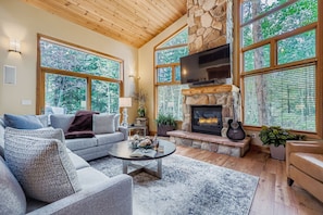 TV, fireplace