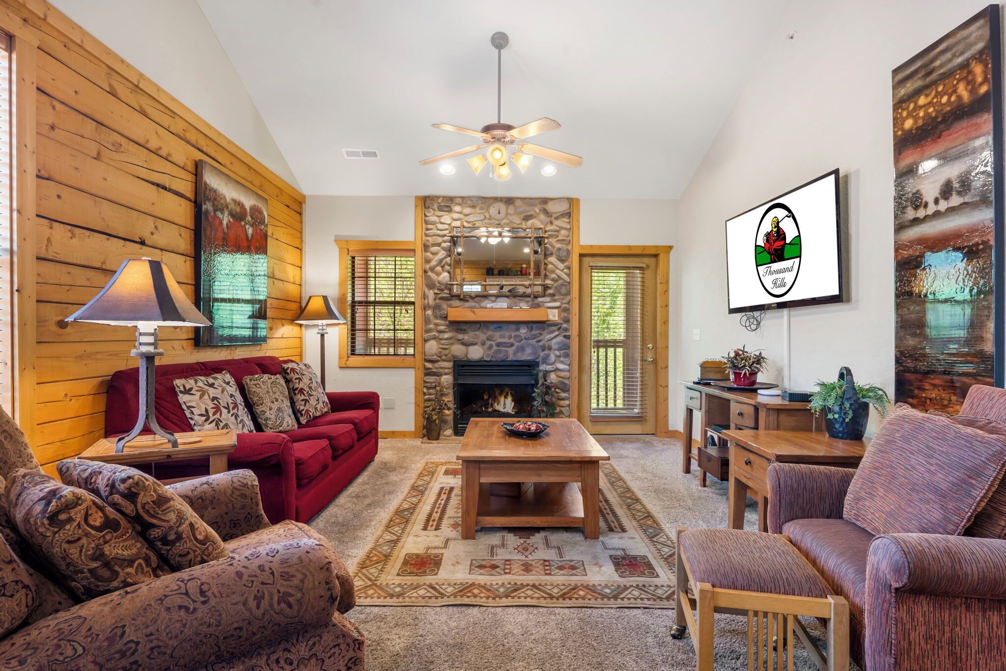 Smart TV, fireplace, DVD player