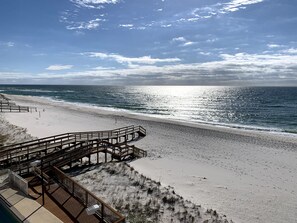 On the beach, sun-loungers, beach towels