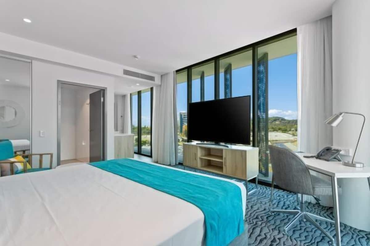 Premium bedding, down duvets, memory-foam beds, desk