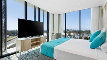 Premium bedding, down duvets, memory-foam beds, desk