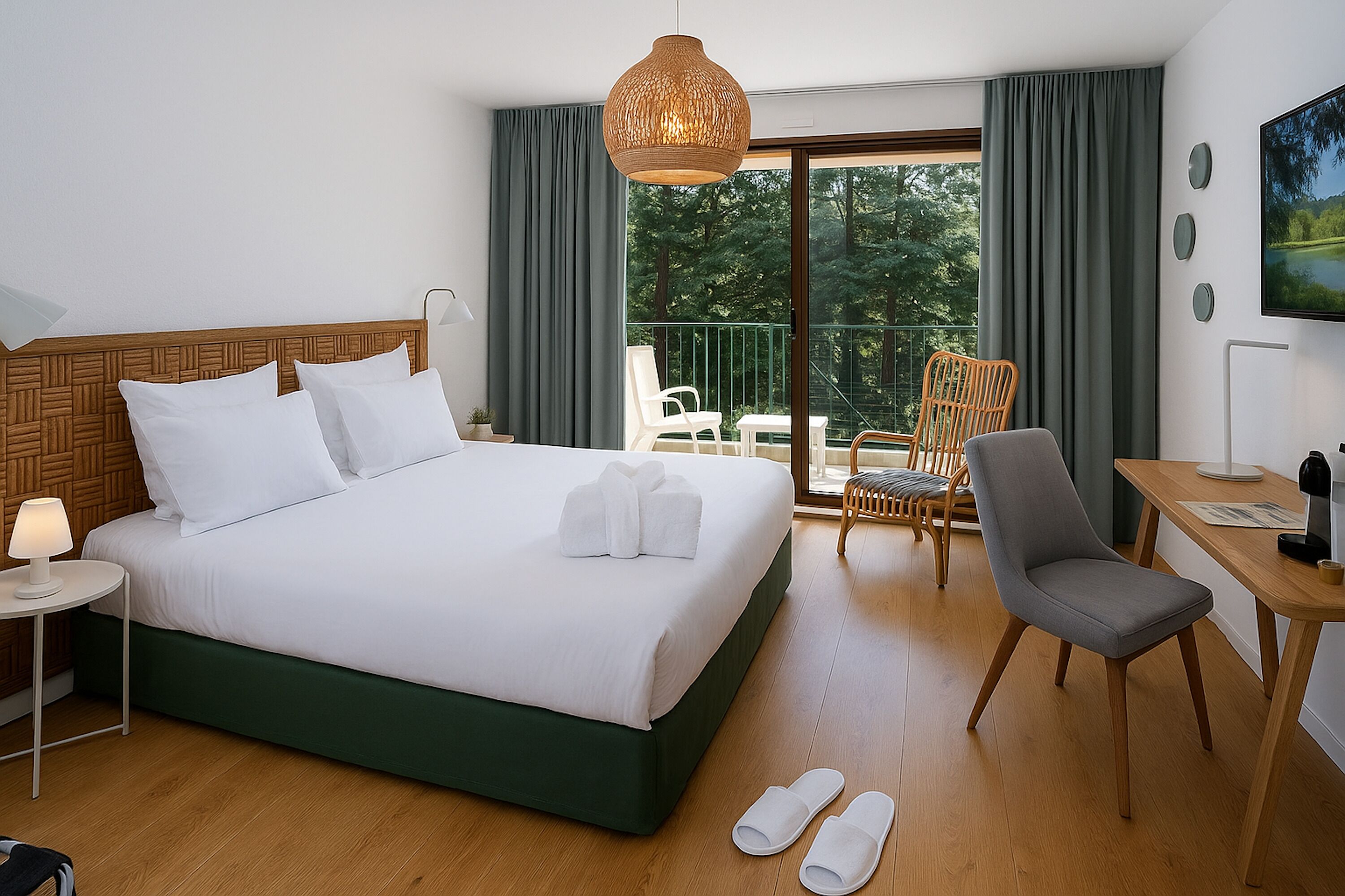 룸, 호수 전망 | 각각 다른 스타일의 인테리어, 각각 다르게 가구 비치, 책상, 암막 커튼