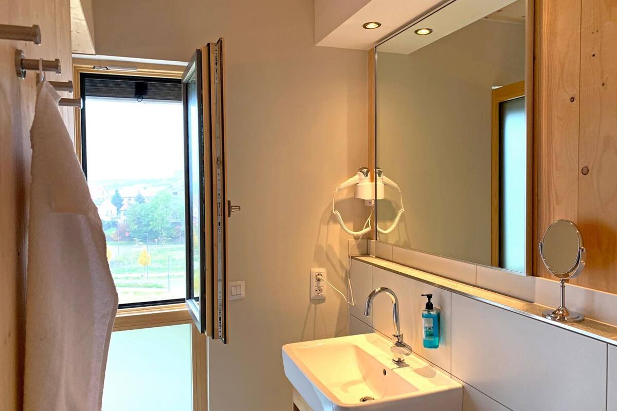 alea eco classic | bathroom | shower, hair dryer, towels, soap