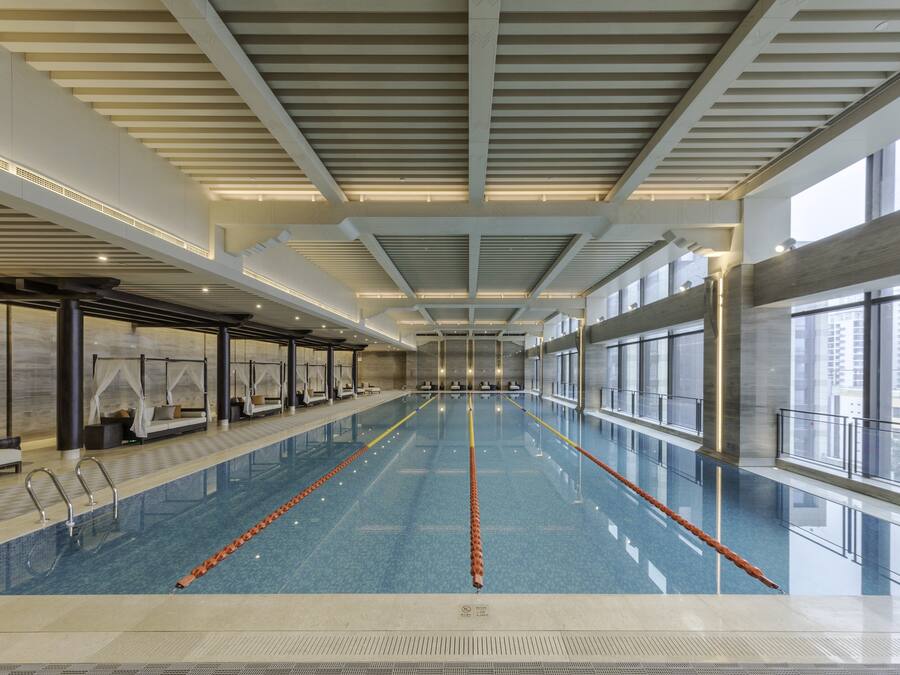 Indoor pool, open 10:00 AM to 10:00 PM, sun loungers