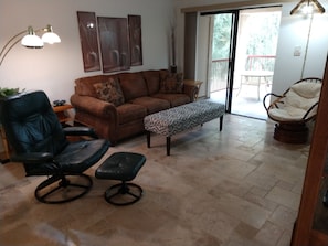 TV, DVD player, music library, stereo