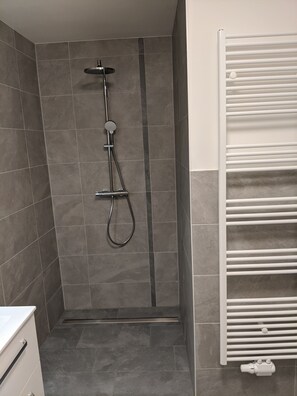 Douche, sèche-cheveux, serviettes fournies, papier toilette