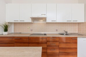 Fridge, microwave, stovetop