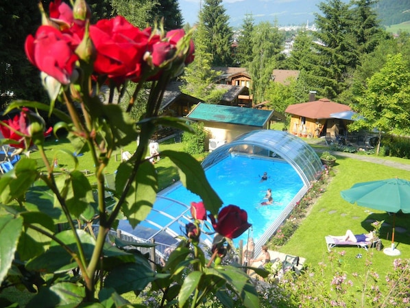 Indoor pool, outdoor pool, pool loungers