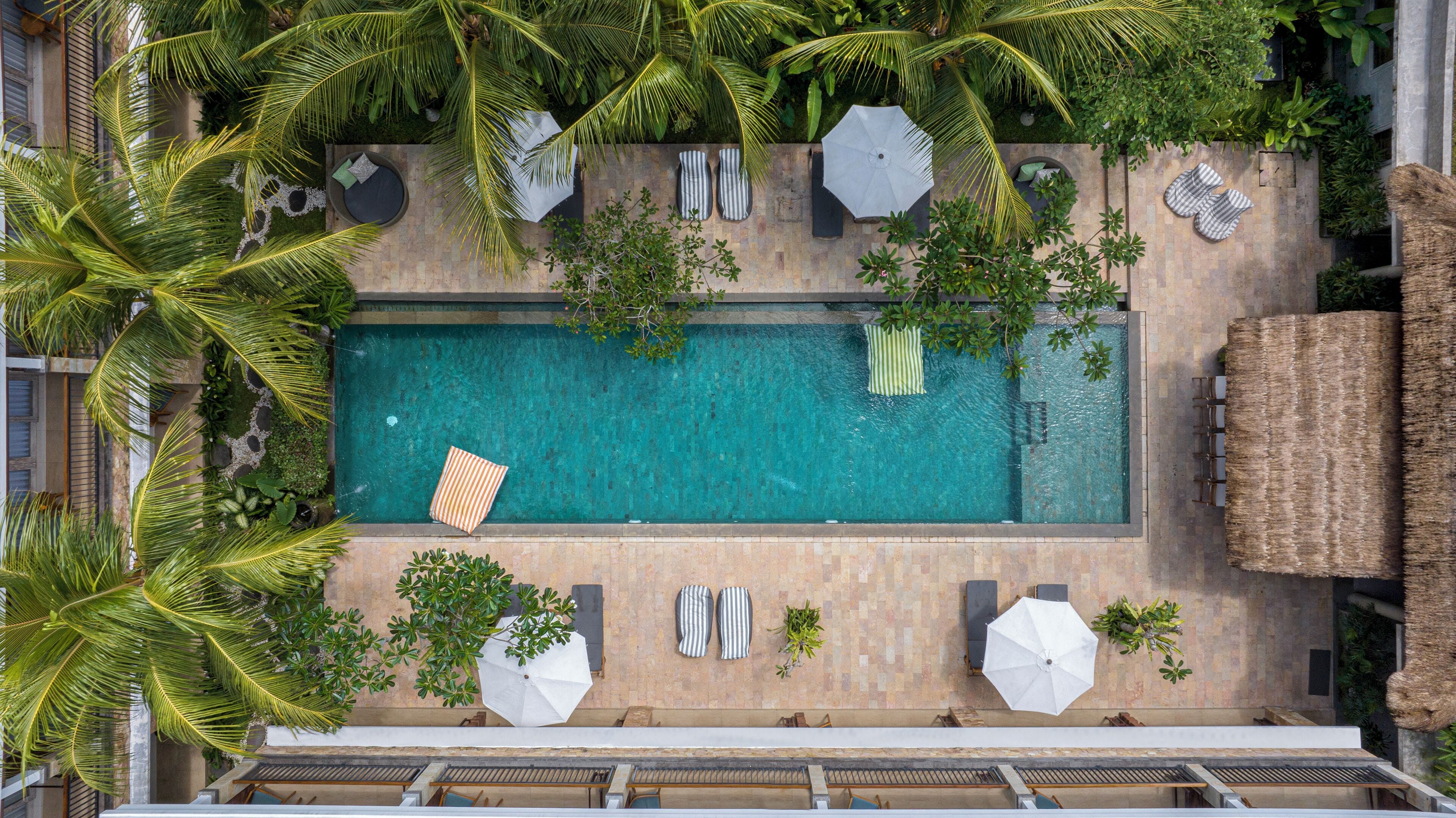 Outdoor pool, pool loungers