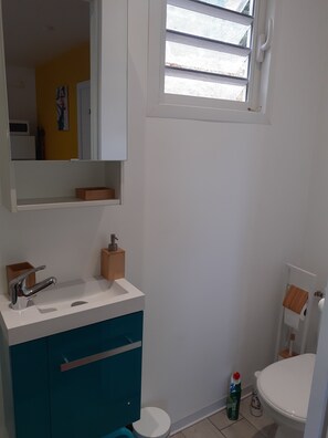 Sèche-cheveux, serviettes fournies, savon, papier toilette