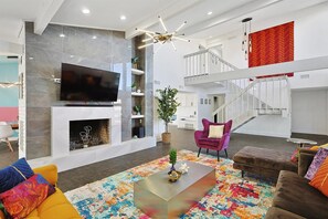 TV, fireplace, table football, stereo