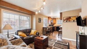 テレビ、暖炉、ビデオライブラリ