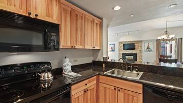 Microwave, stovetop, dishwasher, coffee/tea maker