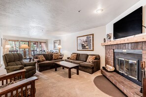 TV, fireplace