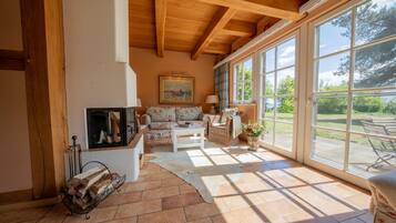 TV, fireplace