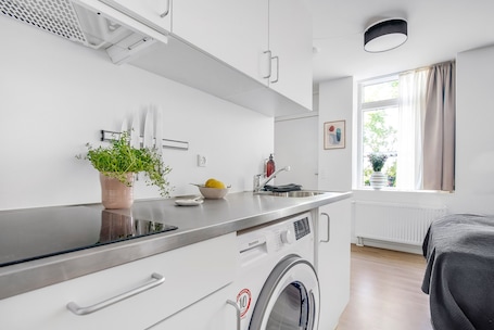 Fridge, oven, stovetop, espresso maker