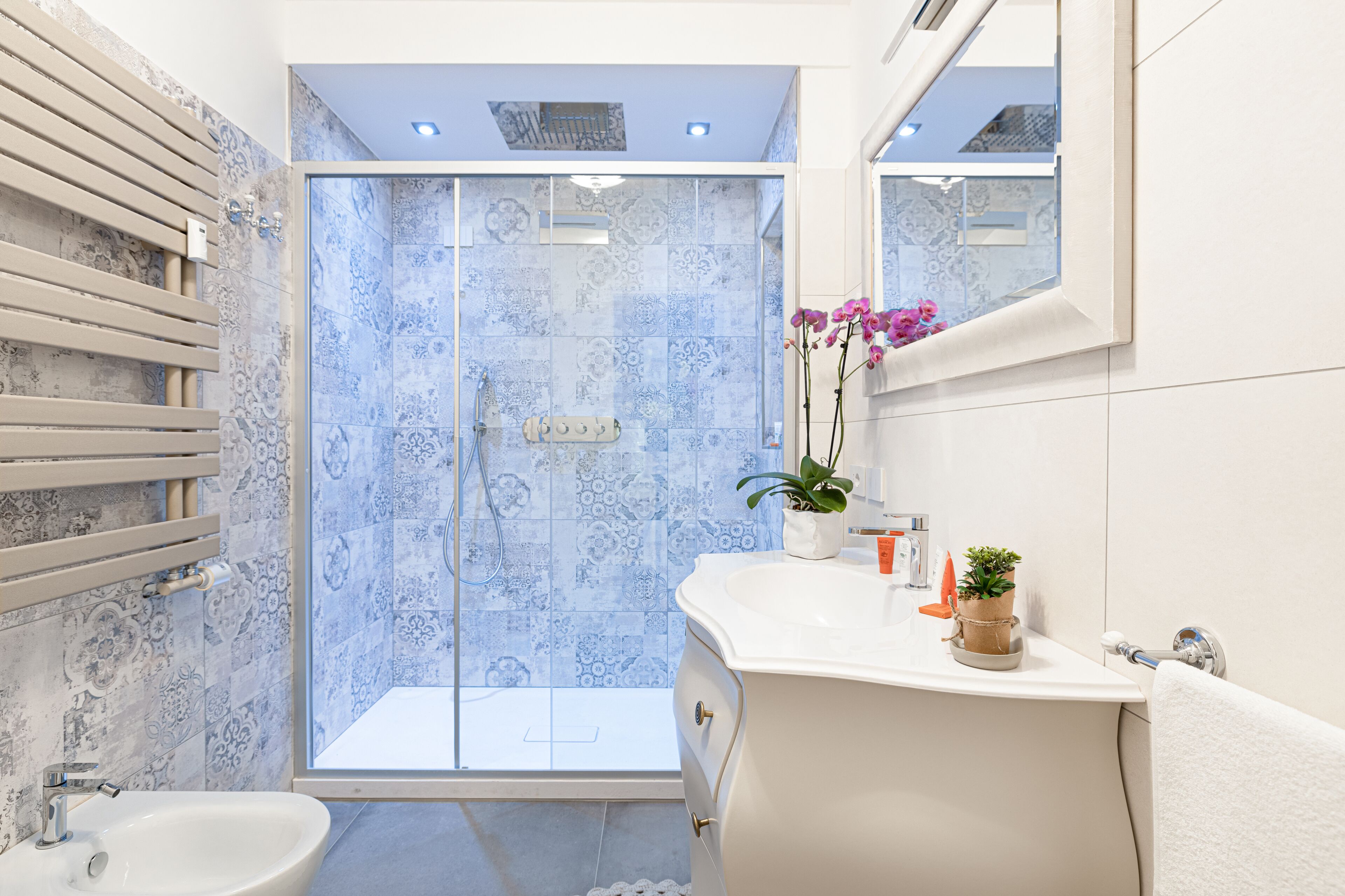 Shower, eco-friendly toiletries, hair dryer, bidet