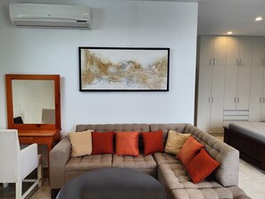 Smart TV, DVD player, books, music library