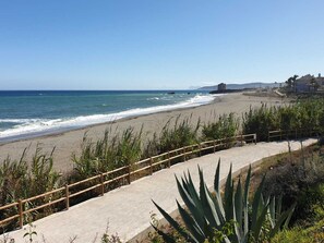 Plage, chaises longues