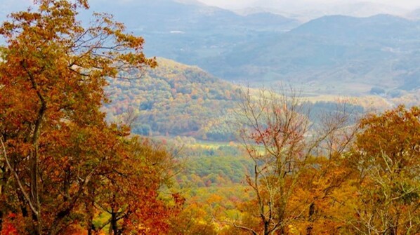 A mountainous landscape with autumn foliage.