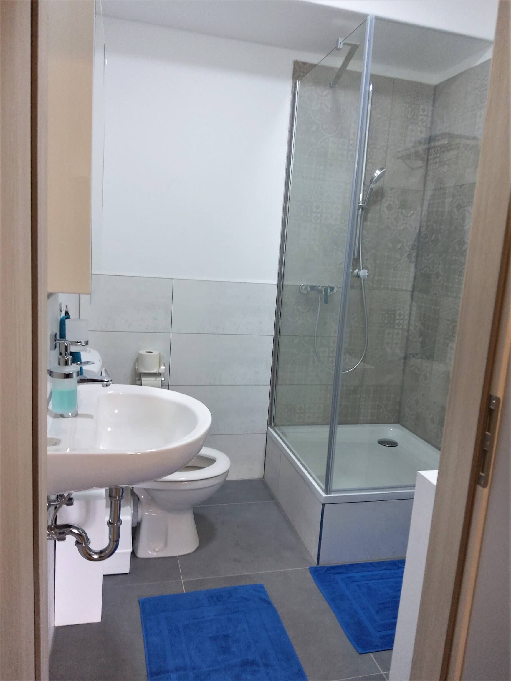 Dusche, Handtücher, Seife, Toilettenpapier