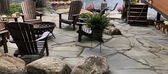 New waterfront house with deck,  dock, close to Old Forge, fireplace, , patio