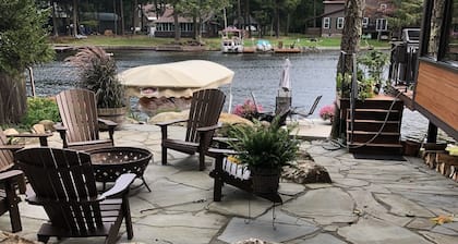 New waterfront house with deck, dock, close to Old Forge, fireplace, , patio