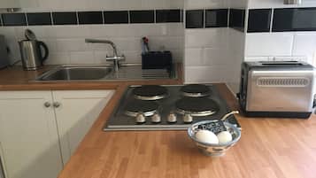 Apartamento | Cocina privada | Frigorífico, microondas, horno y placa de cocina