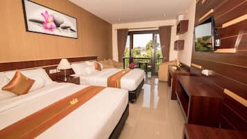 Suite, 2 Double Beds | 1 bedroom, desk, bed sheets