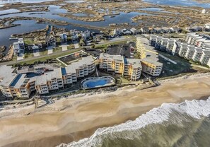 Aerial view - Sun-Sational , OCEAN FRONT, ALL LINENS included, POOL, Private Screen Porch (North Topsail Beach)