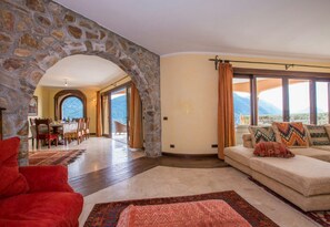 Family Villa, Multiple Bedrooms, Mountainside (Villa Isola Verde (Main Villa)) | Living area | Flat-screen TV, fireplace, MP3 dock, stereo - Villa Isola Verde (Main Villa) (Valsolda)