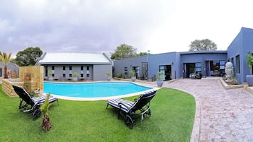 Outdoor pool, sun loungers