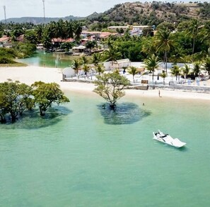 Beach nearby, sun loungers