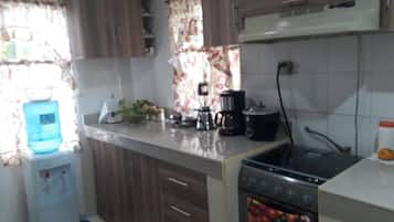 Fridge, dishwasher, cookware/dishes/utensils